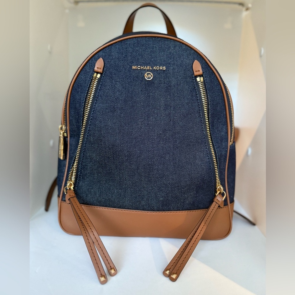 Michael Kors Brooklyn Medium Demin and Leather Backpack. - Picture 1 of 12